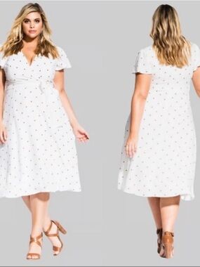 City Chic Sweet Doll‎ Toffee Dot Wrap Midi Dress, Size XL/22